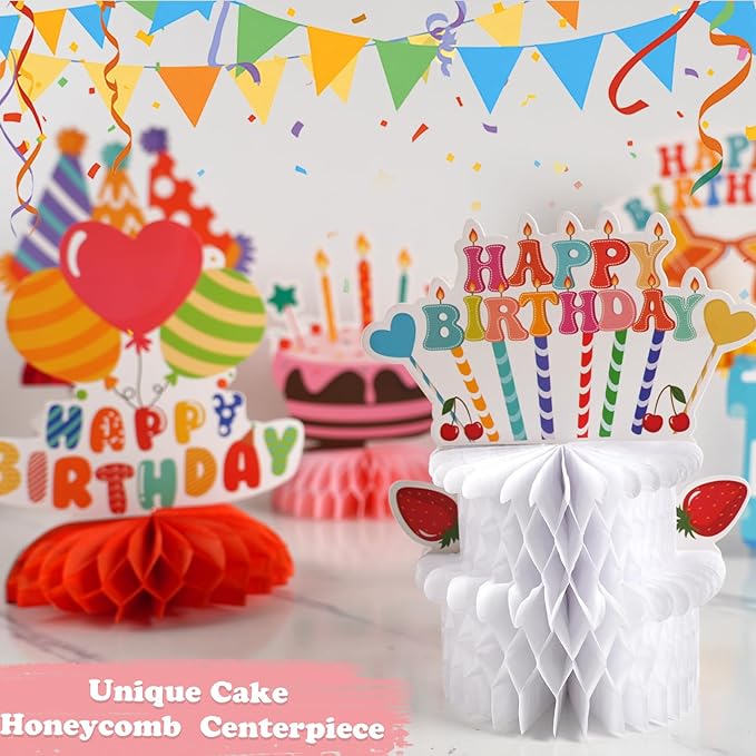kockuu Kids Birthday centerpieces for tables - 12pcs Colorful Happy Birthday Table Decorations Paper Honeycomb Kids Party Decor Supplies
