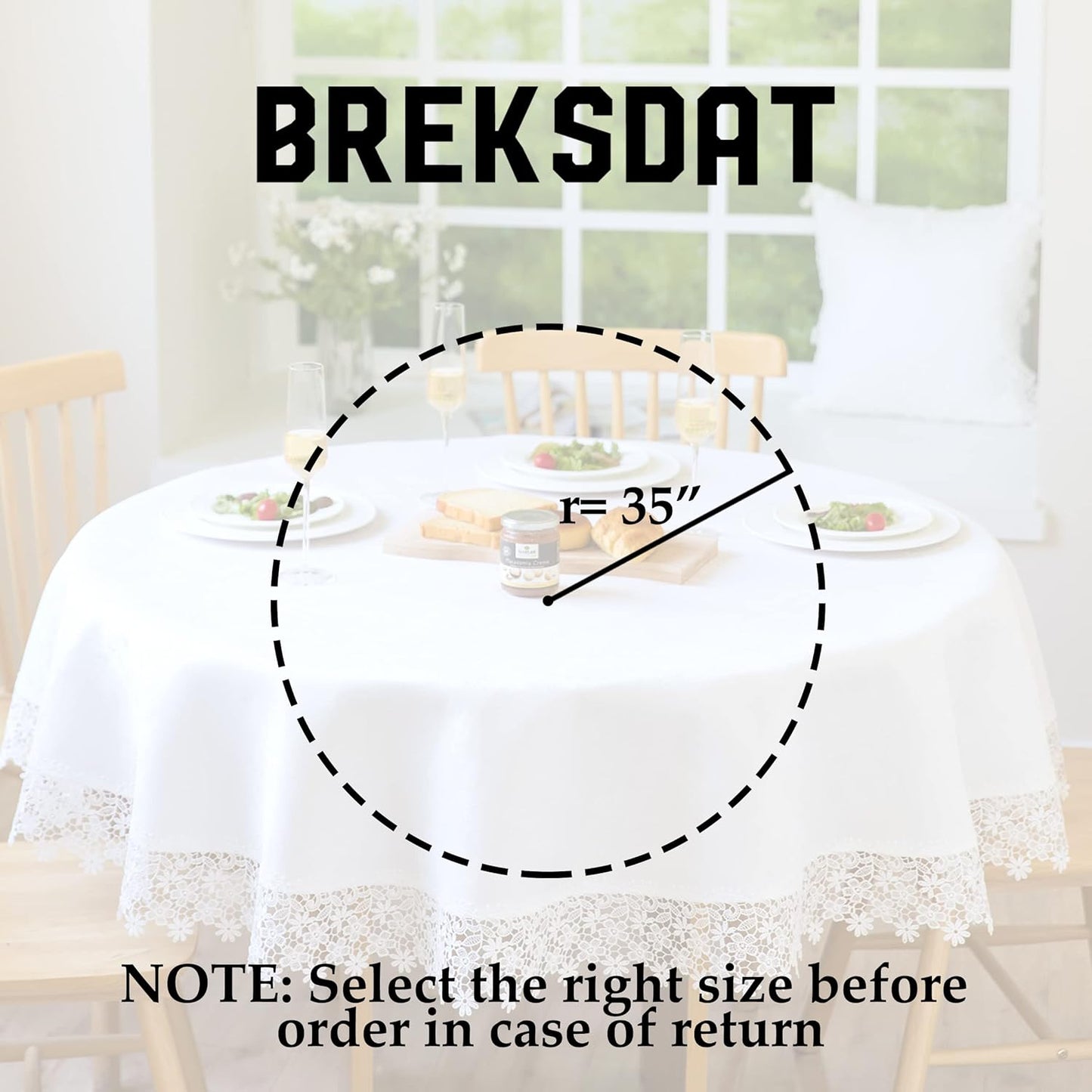 White lace Premium Round Farmhouse Tablecloth Waterproof OilProof SpillProof AntiShrink Soft Wrinkle Resistant Decorative Fabric Table Cover Kitchen Dinning Party Wedding Banquet