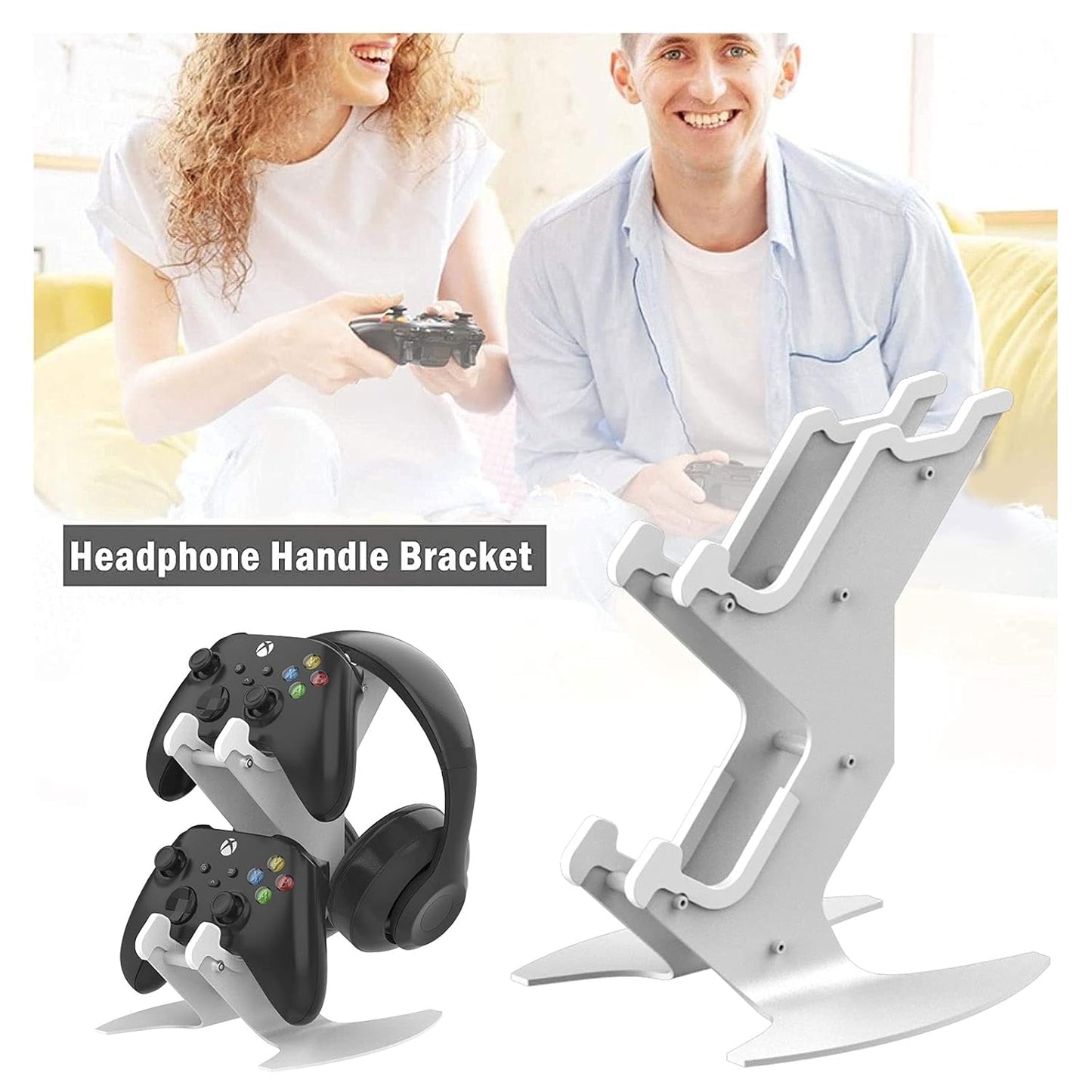 Controller Holder, Game Controller Headset Stand for Xbox Series X S/Xbox one / PS5 / PS4 / NS/PC/Headset, Aluminum Metal Headset Mount Universal Organizer for Video Game Accessories (White)