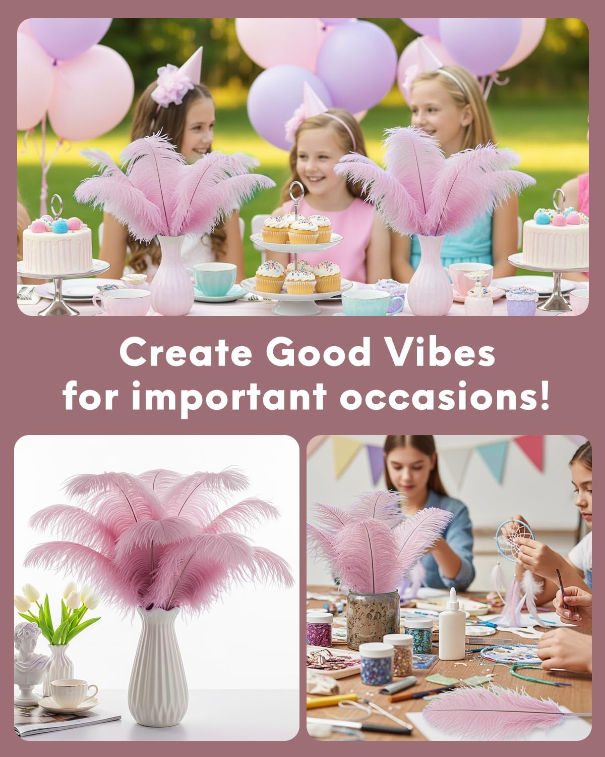 NEWONG 30pcs Peony Pink Green Ostrich Feathers Natural Bulk 11-14inch(28-35cm) Vase Craft Wedding Home Party Centerpieces Christmas Day Decoration