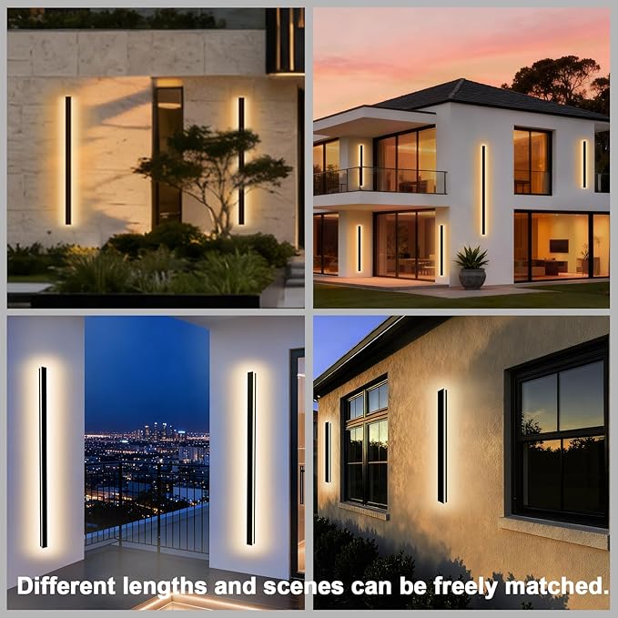 92.5in Exterior Wall Light, 3000k LED Modern Outdoor Lights, 2 Pack Black Porch Lights Outdoor Waterproof, Exterior Lighting Fixtures Wall Mount for House Garage Door