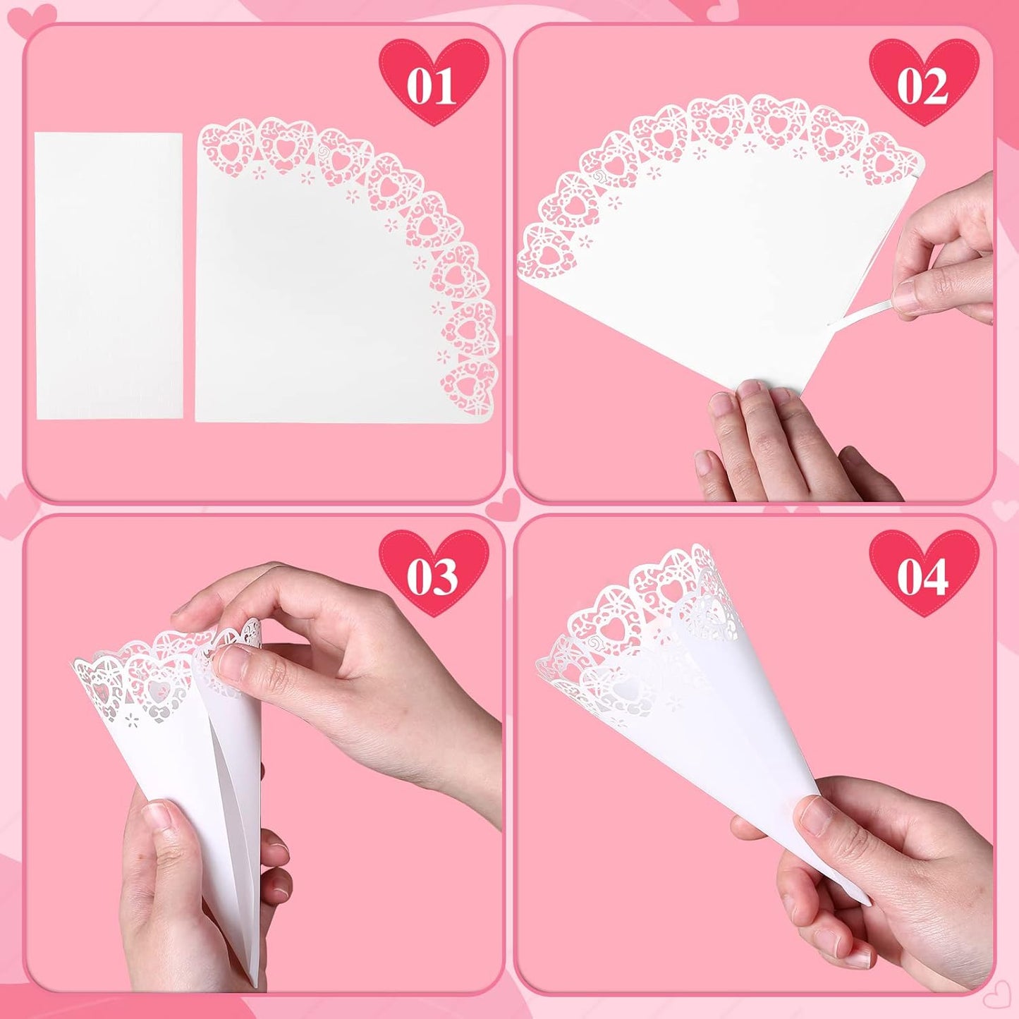 GWHOLE 100 Pcs Wedding Confetti Cones, Heart Paper Petal Cone for Wedding Party, White