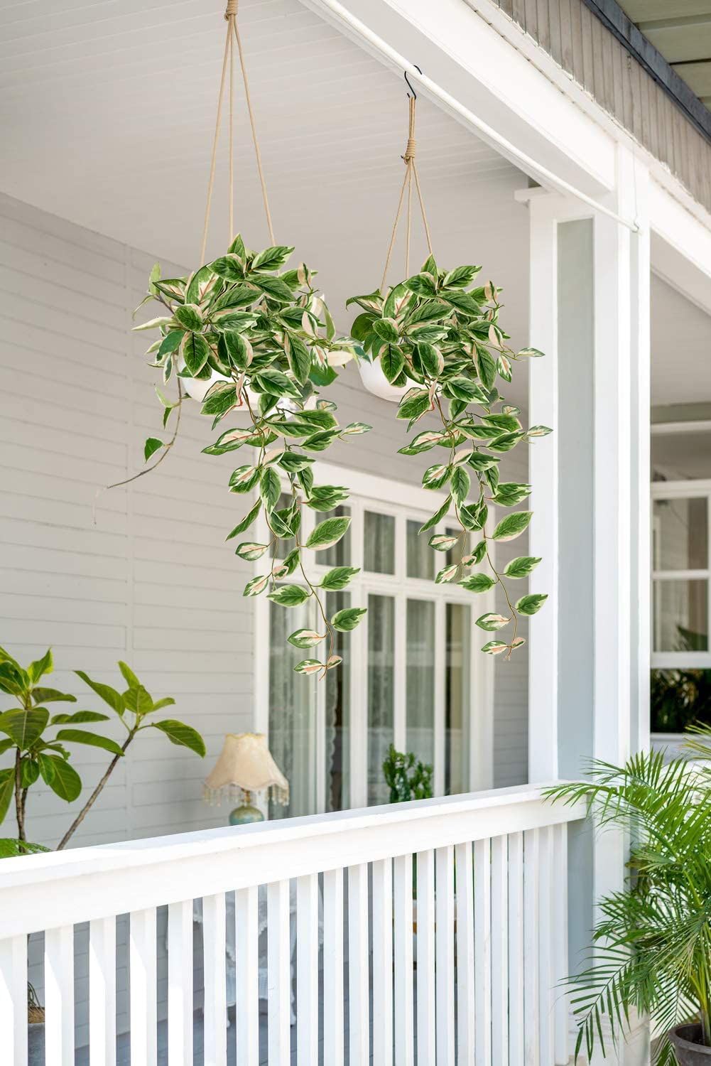 DILATATA Fake Hanging Plants Artificial Hanging Plants 26" Faux Peperomia Hanging Leaves Plants for Wall Shelf Home Indoor Outdoor Decor - 2 Pack