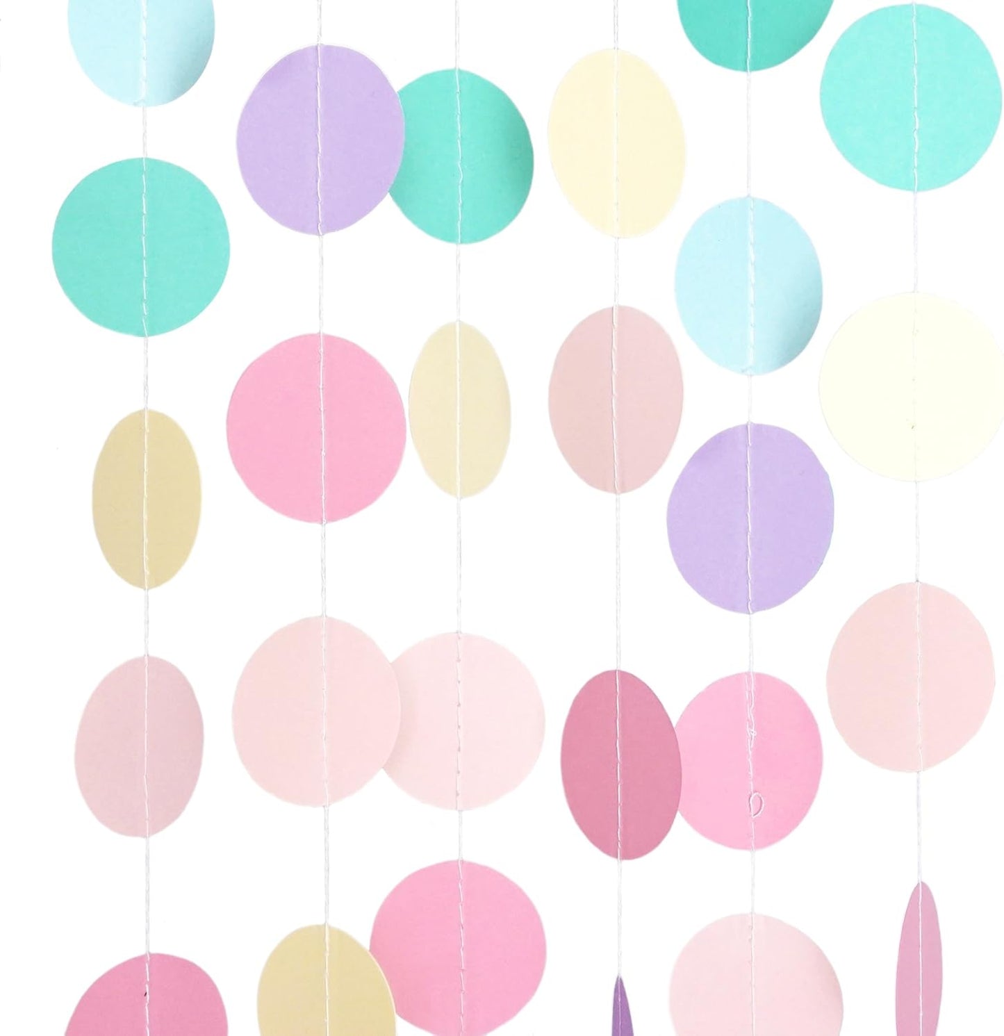 Circle Dots Paper Party Garland Streamer Backdrop (10-Pack, 10 Feet Per Garland, 100 Feet Total) - Rainbow Pastel