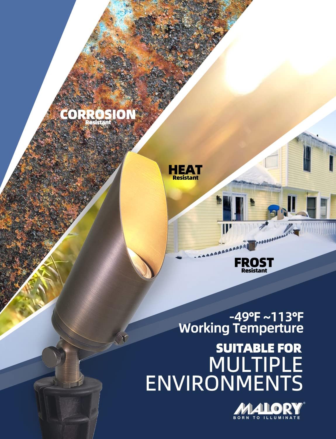 MALORY Brass Landscape Spotlight 6-Pack with 5W LED MR16 Bulb Kit(S03), 12V AC/DC Low Voltage Outdoor Landscape Lighting Shroud Adjustable,Ground Stake and Wire Connector Included,2700K Warm White