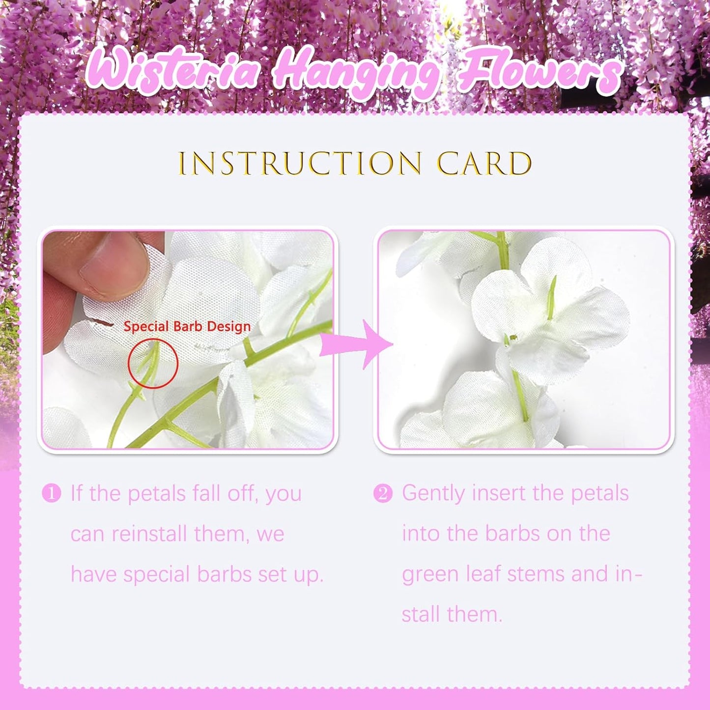 12 Pack Pink Wisteria Hanging Flowers, 3.44 Ft Fake Hanging Flowers, Artificial Wisteria Garland Vines for Wedding Room Backdrop Outdoor Patio Garden Decoration