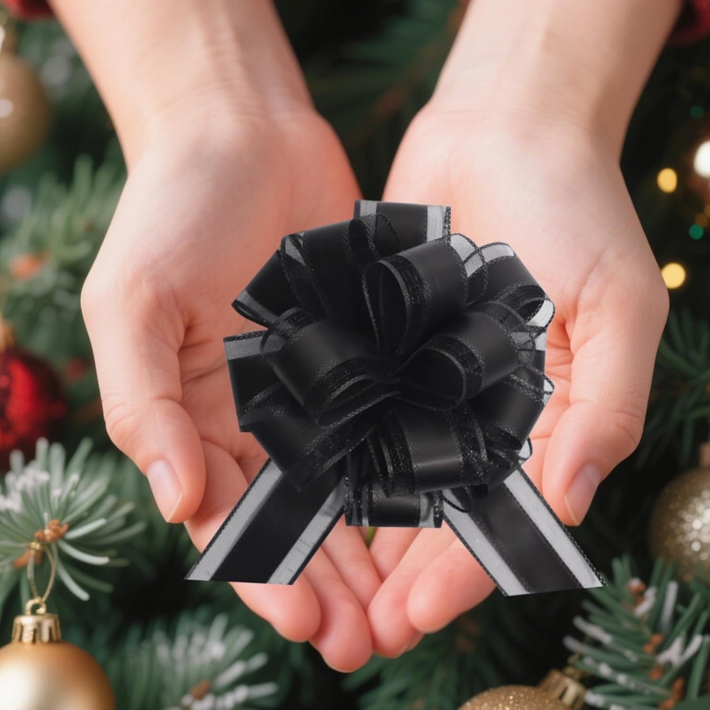 6 Pcs 6 Inch Black Pull Bows, Perfect for Gift Wrapping, Weddings, Party Decorations, Crafts Easy-to-Use Pull Bows for Gifts and Events