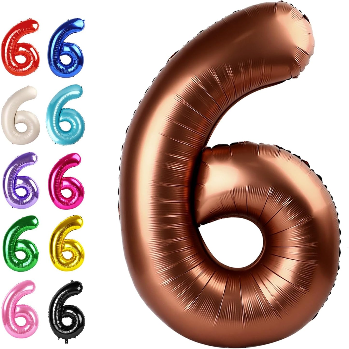Coffee Brown 40 Inch Mylar Foil Number 6 Balloon, Birthday Digital Balloons for 6 16 Boy Girl Party Decorations Supplies,Dark Brown Big Helium Balloon Numbers for 26 36 46 60 Men Women Anniversary