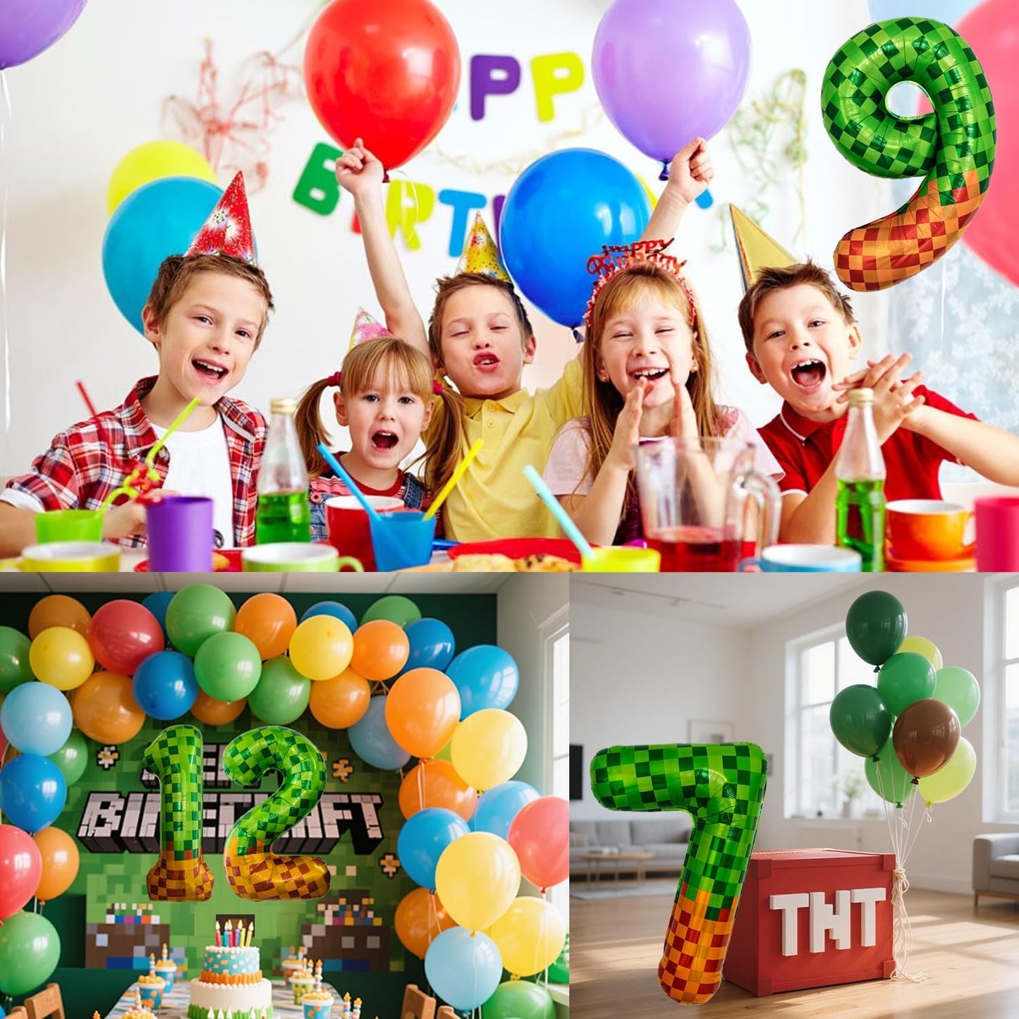Pixel & TNT Theme 40in Giant Number Balloons - Foil Mylar Birthday Party Decorations for Kids Adults Cumpleaños, Block Style Pixel Art Shape Balloon Decor Supplies (Pixel, Number 8)