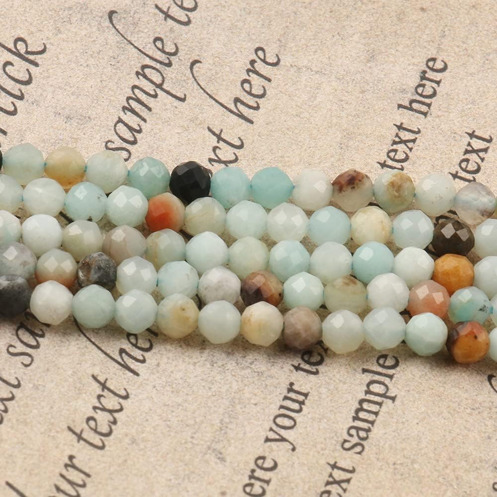 Song Xi 120pcs 3mm Natural Amazonite Gemstone Beads Faceted Round Loose Stone Beads for Jewelry Making