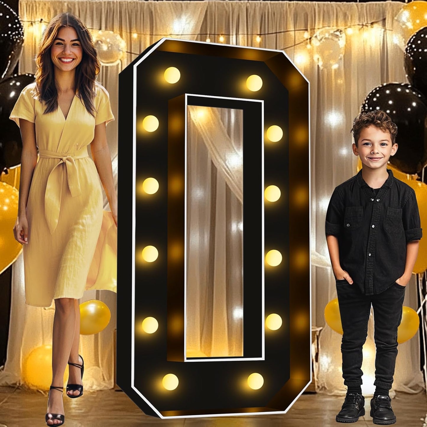 Pooqla 4 FT Light Up Marquee Numbers, Black Letter Big Mosaic Numbers 4 Feet Tall for 10th 50th Birthday, Giant Marquee Number Lights for Balloons Party Anniversary Wedding Decorations, Number 0