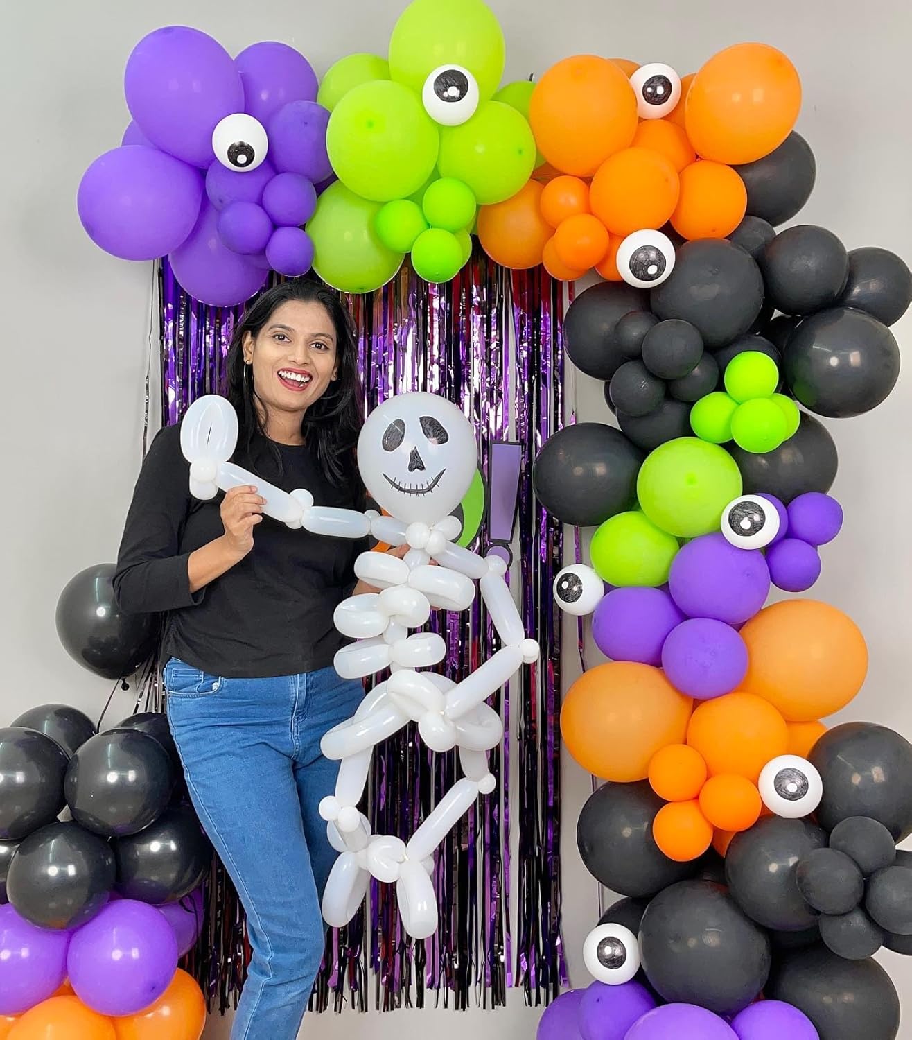 Halloween Balloon Arch Garland Kit, 124pcs Black Purple Orange Green Latex Balloons Arch for Birthday, Halloween Decorations