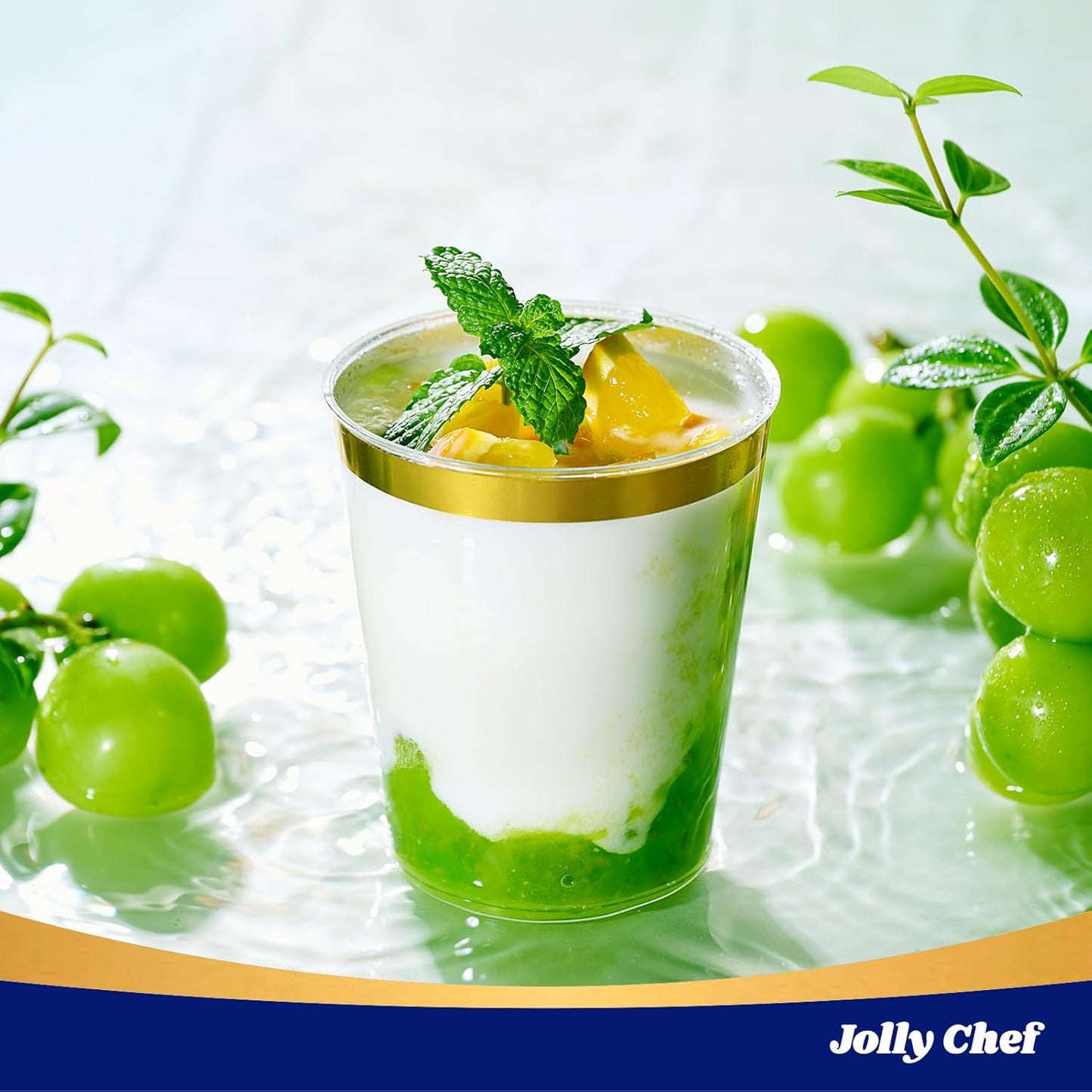 JOLLY CHEF 200 Pack 10 oz Gold Plastic Cups Elegant Gold Rimmed Disposable Cups Heavy-Duty Party Cups for Wedding & Party