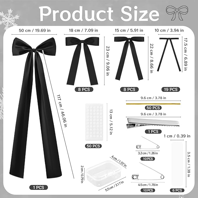 36Pcs Black Satin Christmas Bows, Christmas Tree Topper Bow Door Garland Decorations Home Party Wedding Car Gift Cake Holiday Decor Supplies
