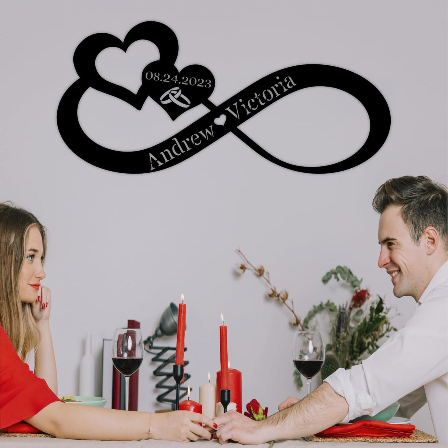 Infinity Heart Metal Wall Decor, Unique Infinity Heart Wall Decor Love Sign Plaque Steel Art Geometric Wall Decor Set Cut Out for Outside (Infinity Heart Love Sign)