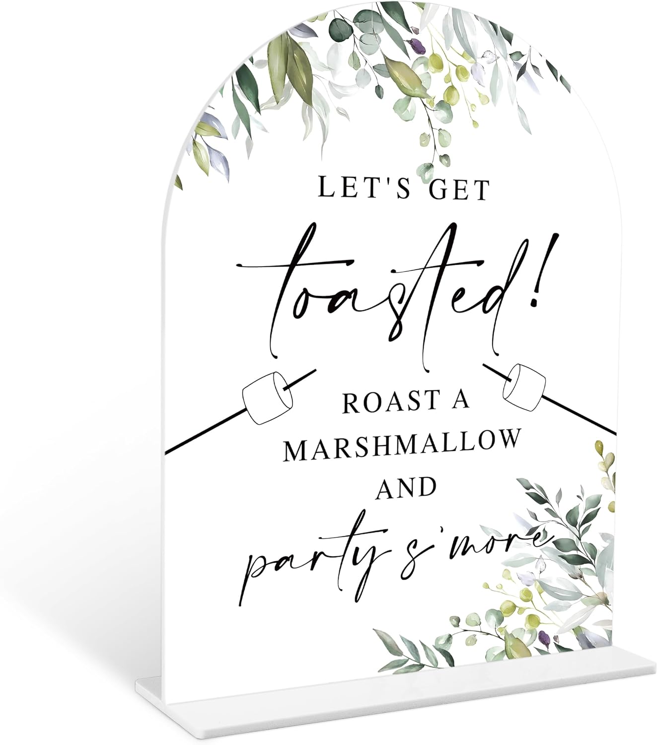 Greenery S'mores Bar Sign, 6 x 8 Inch White Arch Acrylic Wedding Sign with Holder, Wedding Sign for Ceremony and Reception, Wedding Decoration, Wedding Supplies - LY20