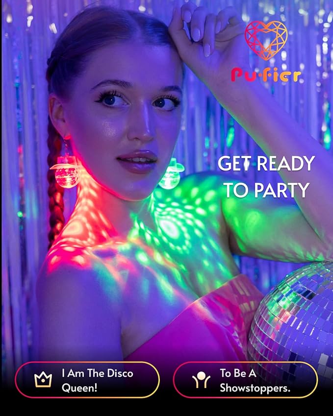 LED Disco Ball Cowgirl Hat Earrings | 16 Light Modes Rechargeable Light Up Earrings for Women, Disco Party & Dance Events Rave Accessories 60s 70s 80s