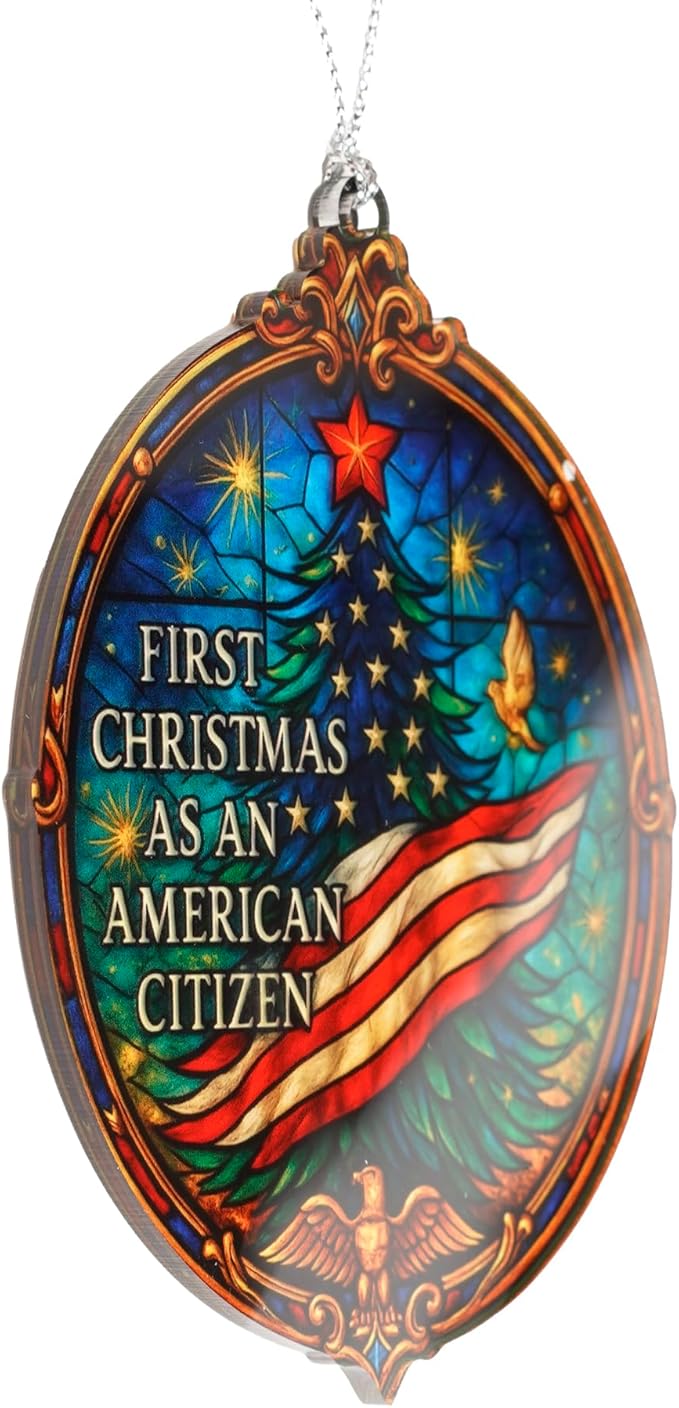 First Christmas as American Citizen Ornament 2025 – Patriotic American Flag Christmas Ornament – Citizenship Gift for New US Citizen – USA Immigration Celebration Keepsake