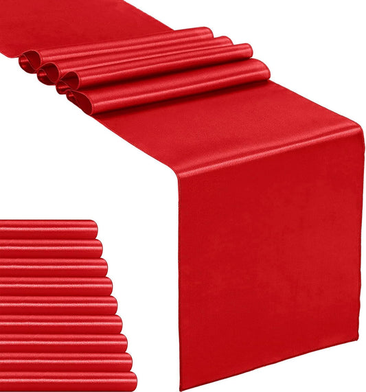 10-Pack Satin Table Runner Red 12 x 108 inches Long, Table Runners for Wedding, Birthday Parties, Banquets Decorations（10 Pack, 12x108 Inch, Red）