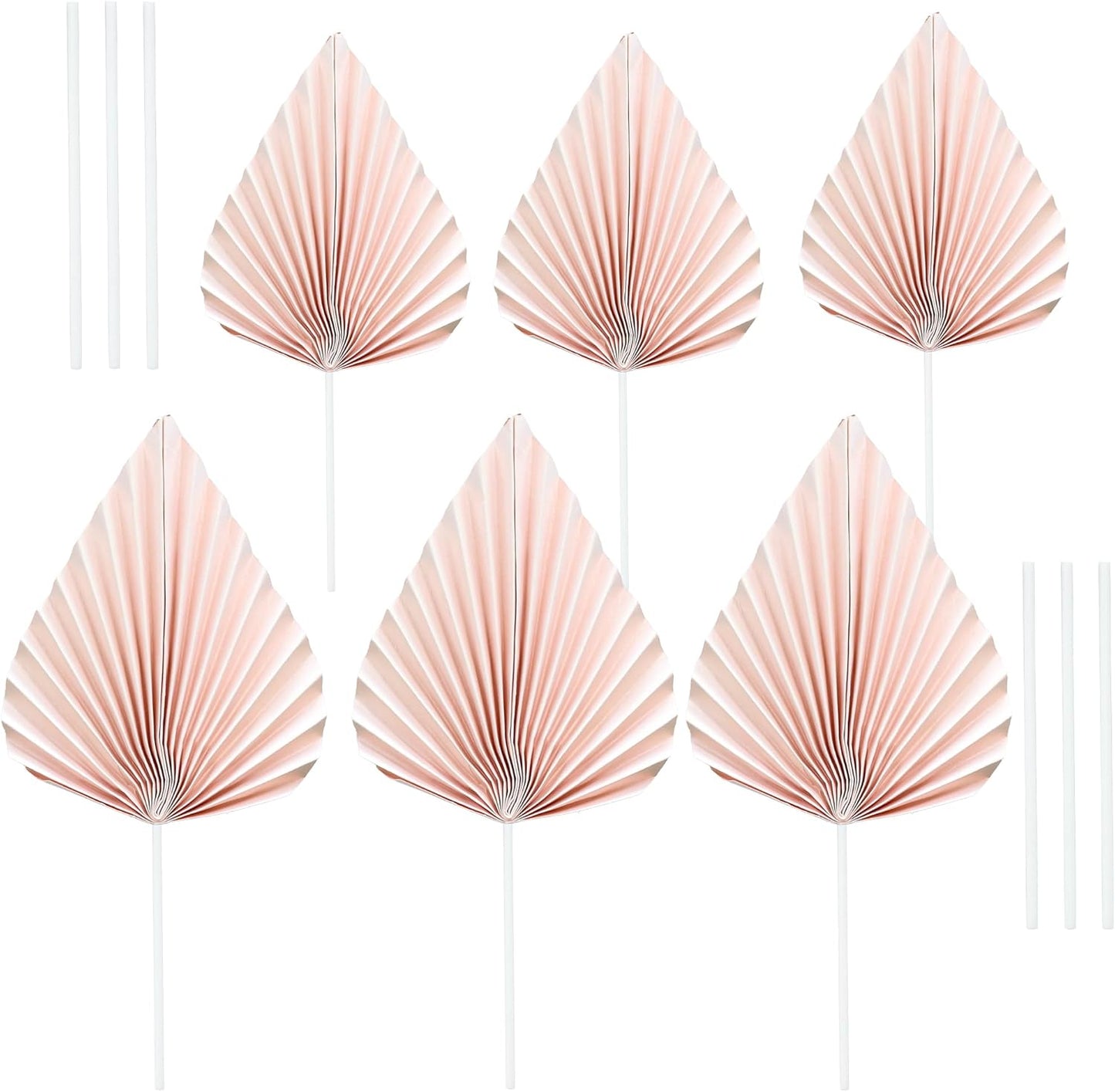 Ephlyn 6Pcs Paper Palm Fan Cake Topper Palm Spear Leaves Fan Cake Pick DIY Insert Cake Decorations for Baby Shower Wedding Bridal Shower Birthday Anniversary Party Supplies Pink