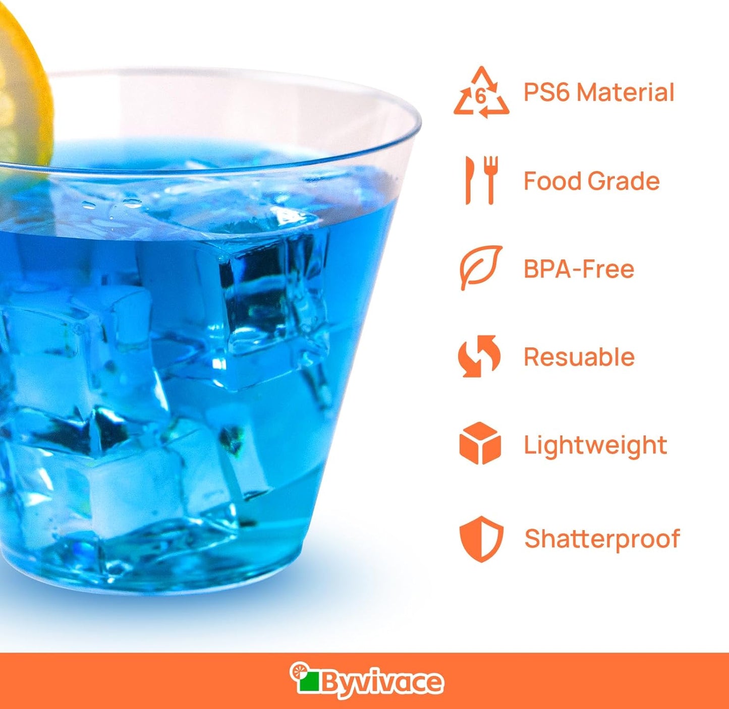 200 Counts 9 OZ. Clear Hard Plastic Cups - Old Fashioned Party Tumblers, 9 Ounce Squat Cups for Party