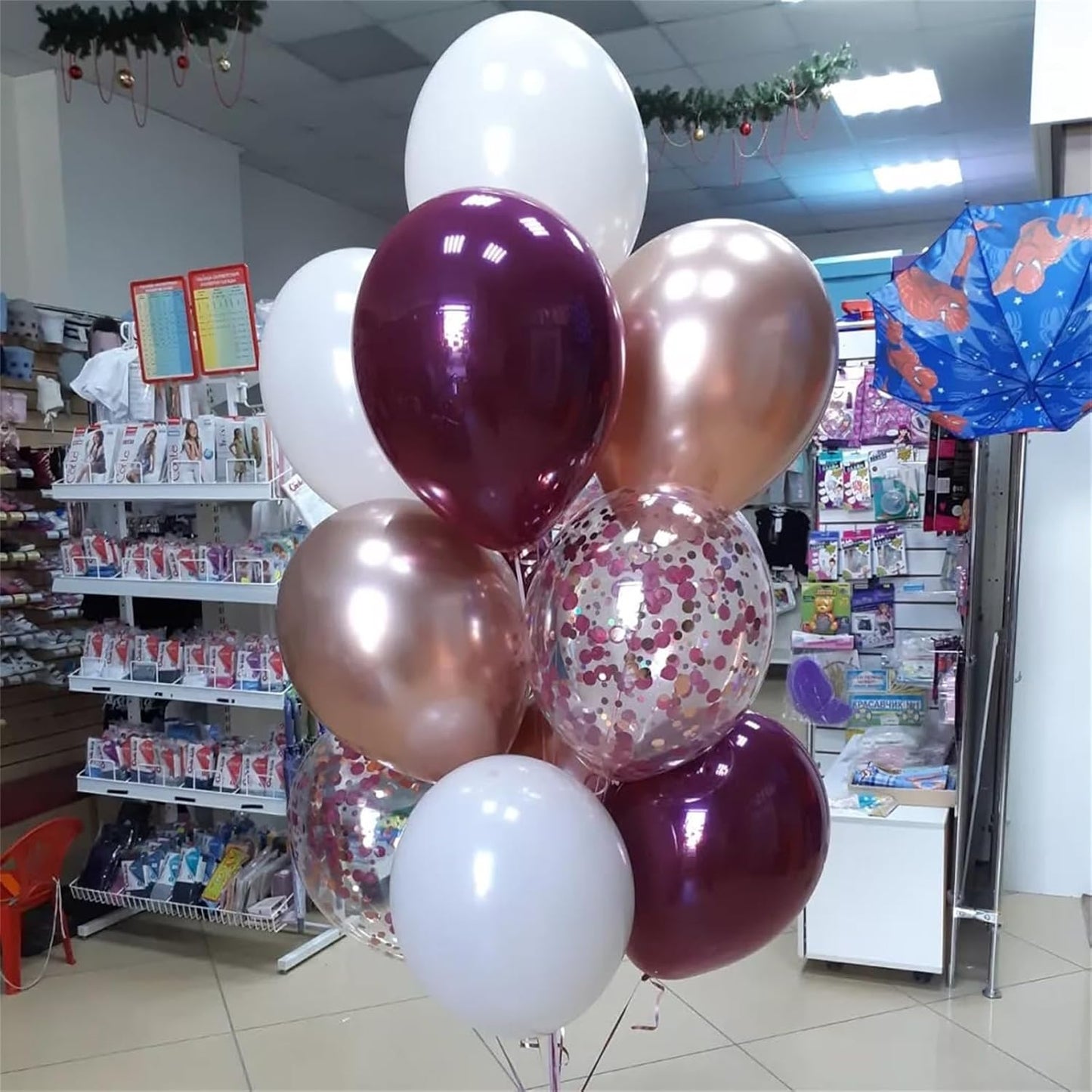 Burgundy Red Balloons, 35PCS Maroon and White Latex Balloons, Wine Red and Rose Gold Confetti Balloon for Birthday Wedding Anniversary Engagements New Year Valentines Day Party Decorations Supplies