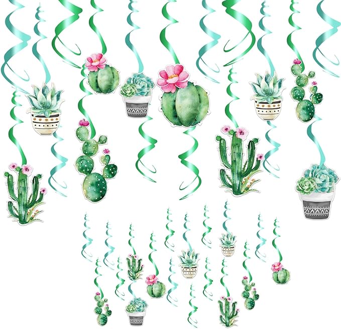 SUNBEAUTY Summer Party Decoration Hanging Cactus Swirls Paper Lanterns Paper Fans kit for Hawaiian Luau Party Tropical Party Baby Shower Birthday Party Supplies