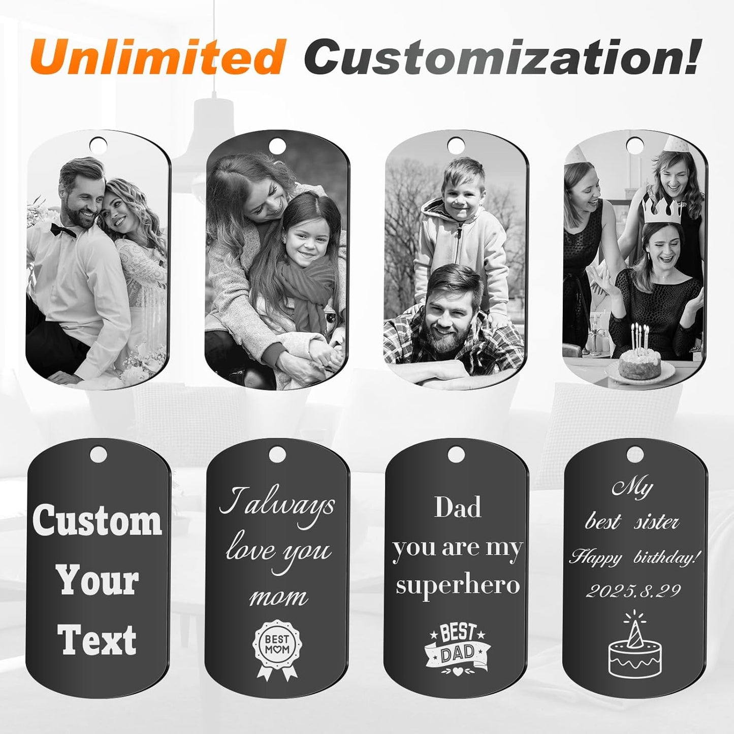 Custom Keychain with Picture, Personalized Photo Keychain with LOGO Text, Customized Gifts for Boyfriend Couple