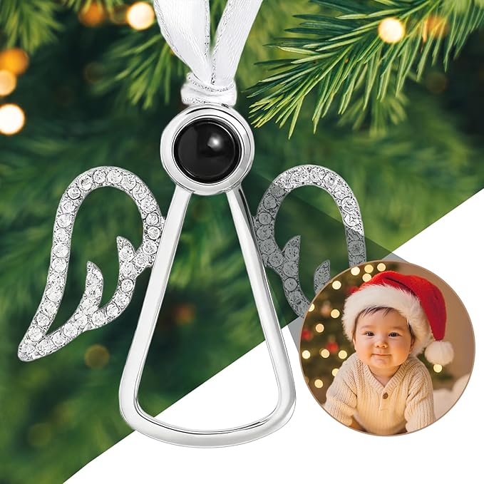 Custom Picture Ornaments, Personalized Christmas Ornaments with Photo Inside, Personalized Angel Ornament, Christmas Home Decor for Xmas Party, Memorial Christmas Ornament (Angel)