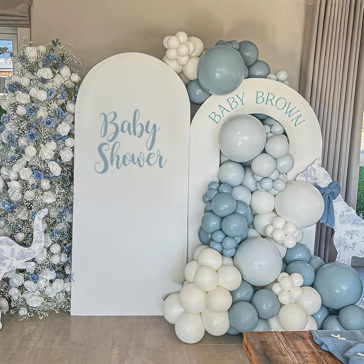 Dusty Blue Balloons, 60 Pcs 12 Inch Fog Slate Baby Blue Balloons with Matte White Latex Balloon for Baby Shower Birthday Bridal Shower Wedding Engagement Bachelorette Party Decorations Supplies