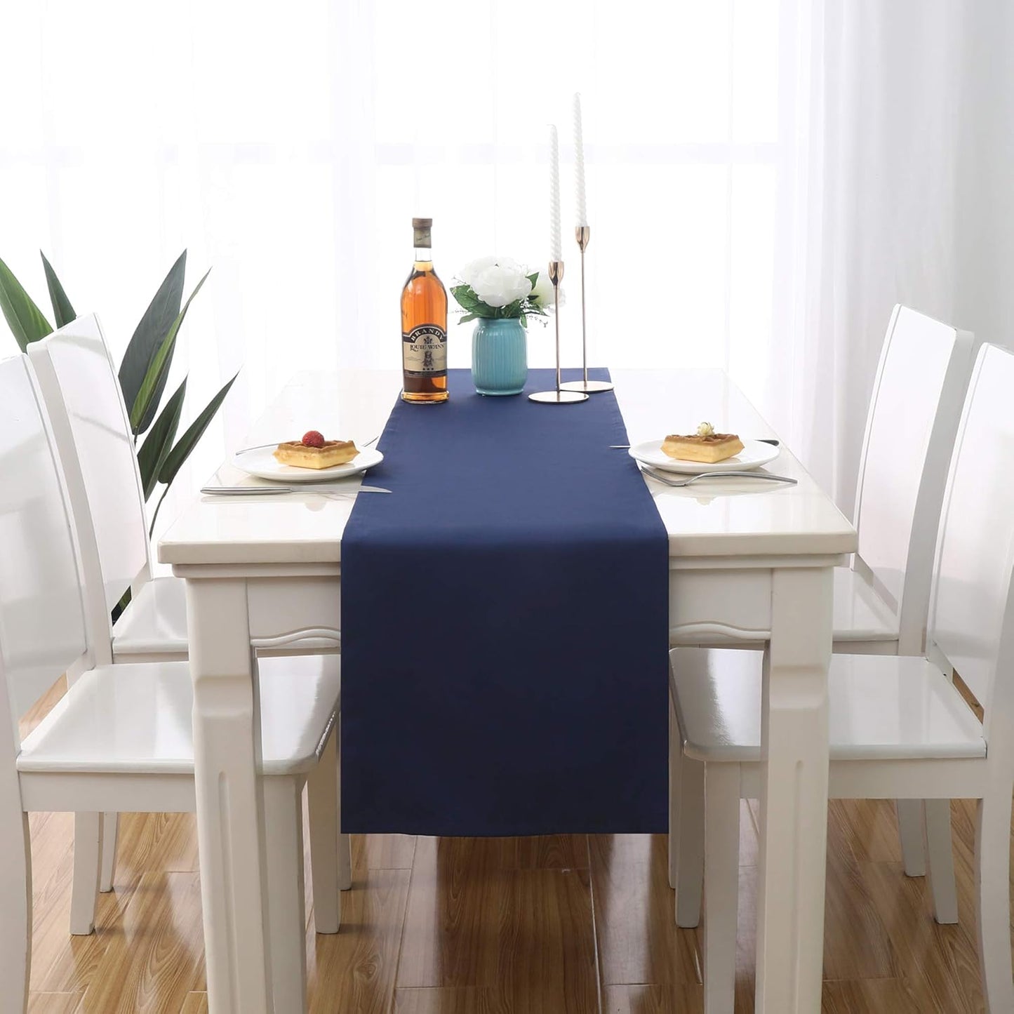 DUALIFE Navy Table Runner 14x72 inch Solid Color Thick Polyester Decorative Cloth Handcrafted for Wedding Party Birthday Graduations Hotel Restaurant Banquet Catering Services Event 2 Pieces