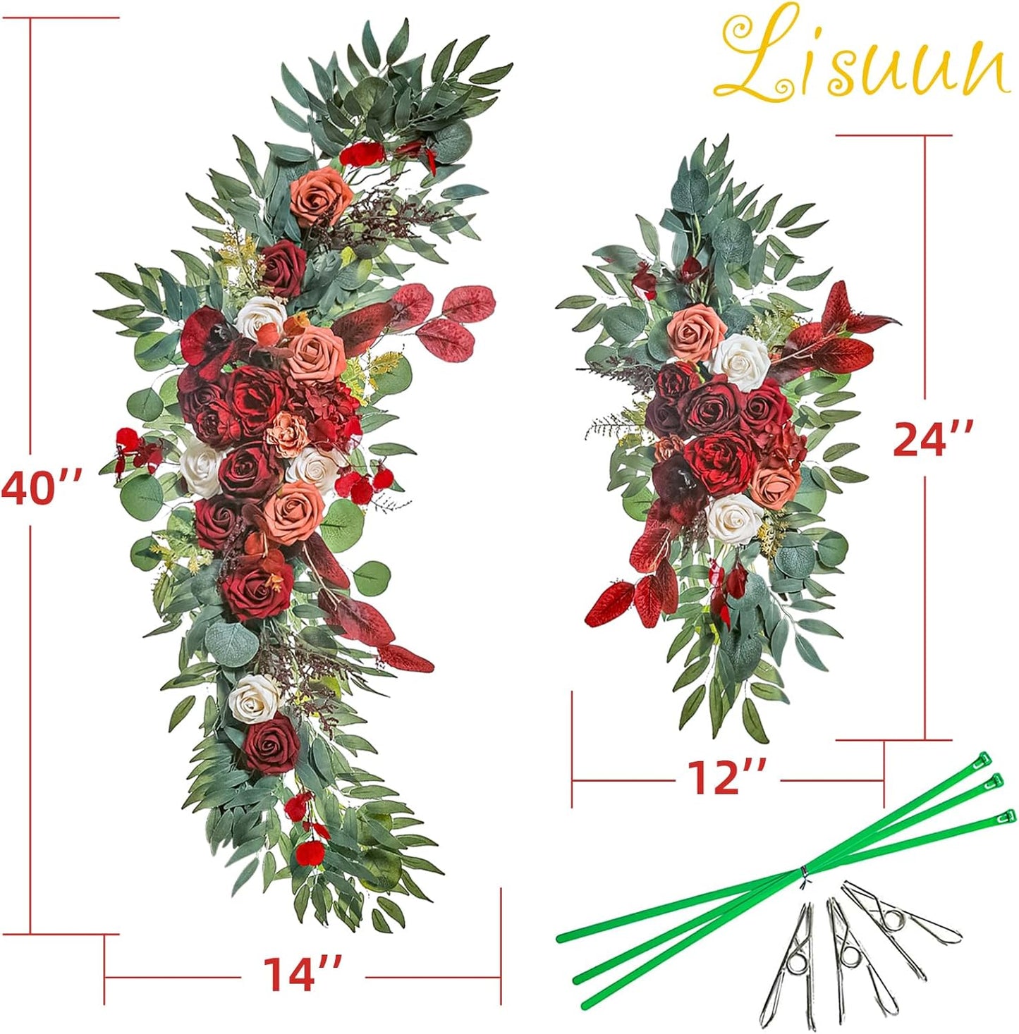 Wedding Arch Flowers, Artificial Flowers for Decoration, Large Flower Swag for Boho Styles Wedding Ceremony Floral Decor - Pack of 2