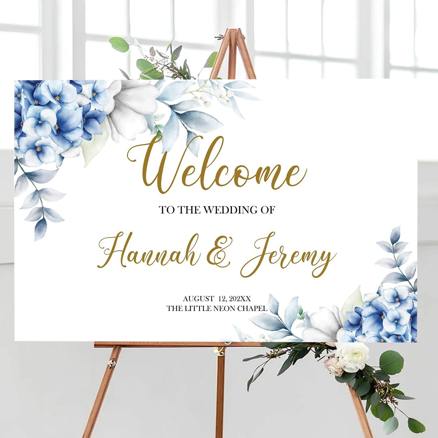 Dusty Blue Wedding Welcome Sign, Editable Floral Template, Printable Ceremony Signage, Elegant Reception Board, Minimalist Blue Wedding Decor