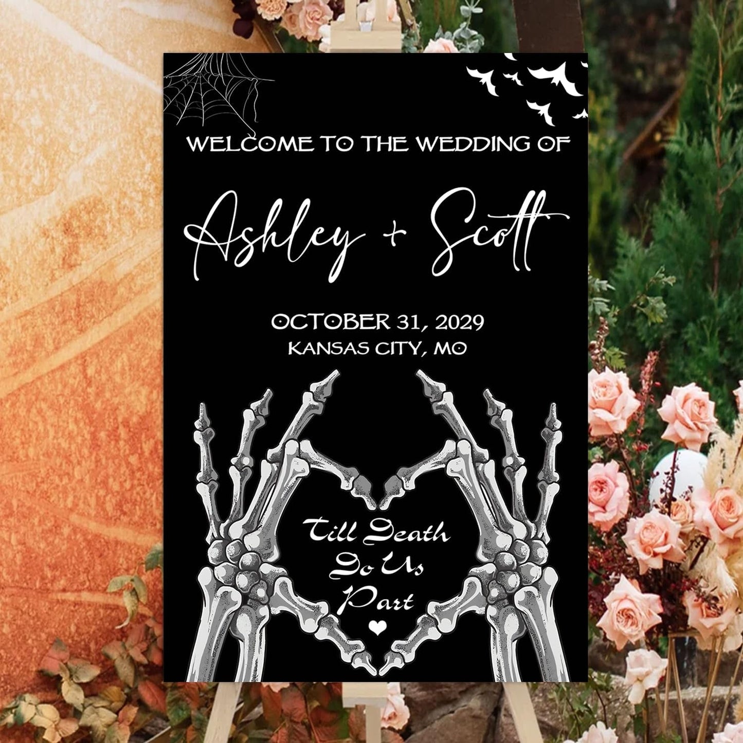 Gothic Halloween Wedding Welcome Sign, Til Death Do Us Part, 4mm Thick Plastic, 12"x18", Ground Stake