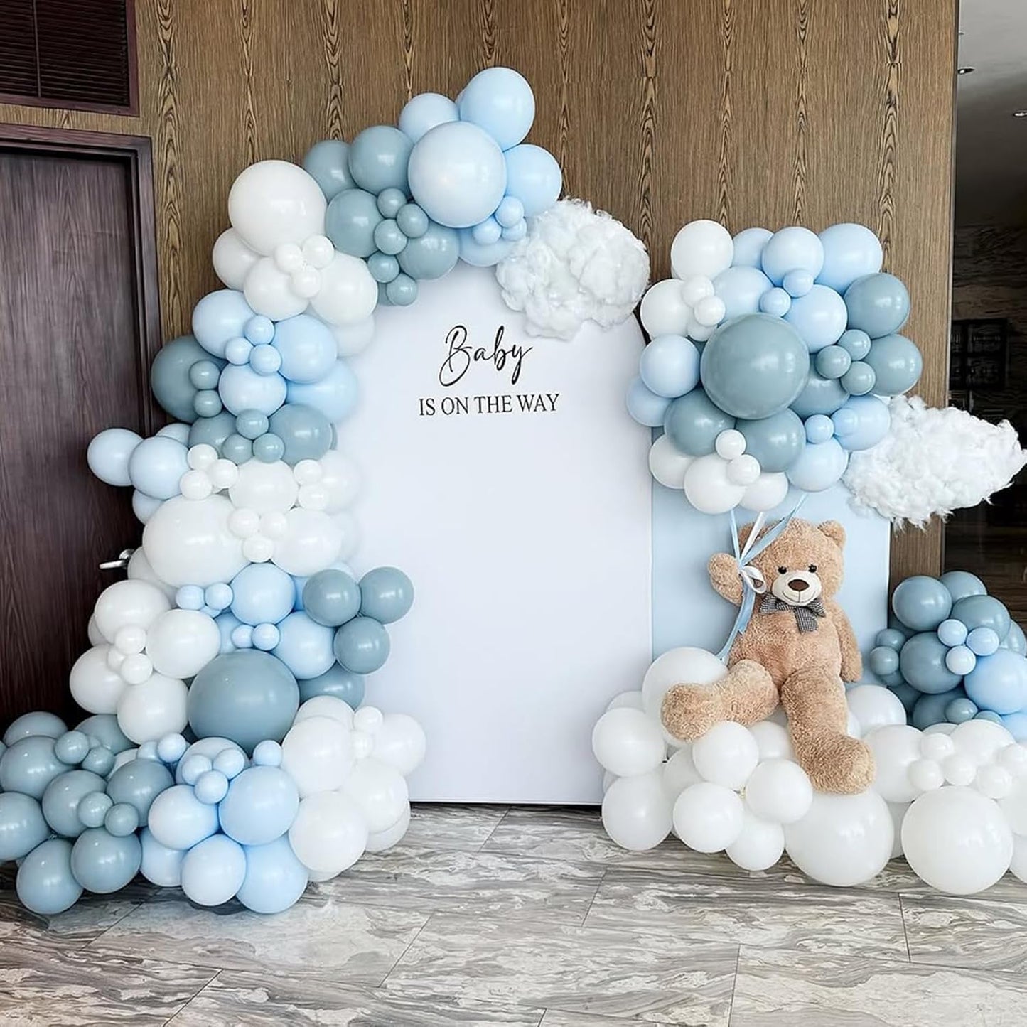 Dusty Blue Balloons, 60 Pcs 12 Inch Fog Slate Baby Blue Balloons with Matte White Latex Balloon for Baby Shower Birthday Bridal Shower Wedding Engagement Bachelorette Party Decorations Supplies