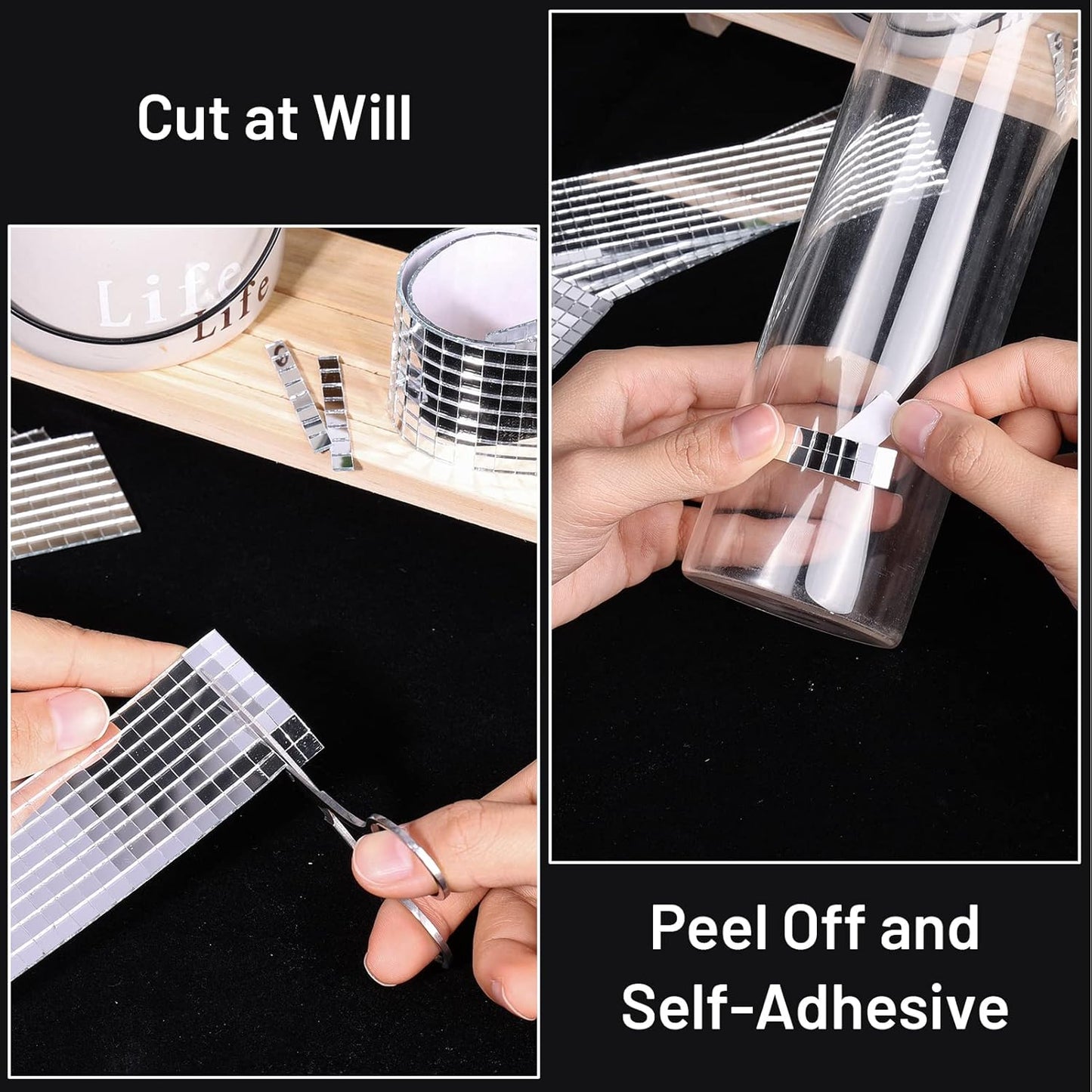 PP OPOUNT 2360 PCS Self Adhesive Mosaic Tiles, 5 x 5 mm Disco Tiles, Square Mirror Mosaic Tiles for Interior Decoration, DIY Disco Ball, Card Making and Art Collage