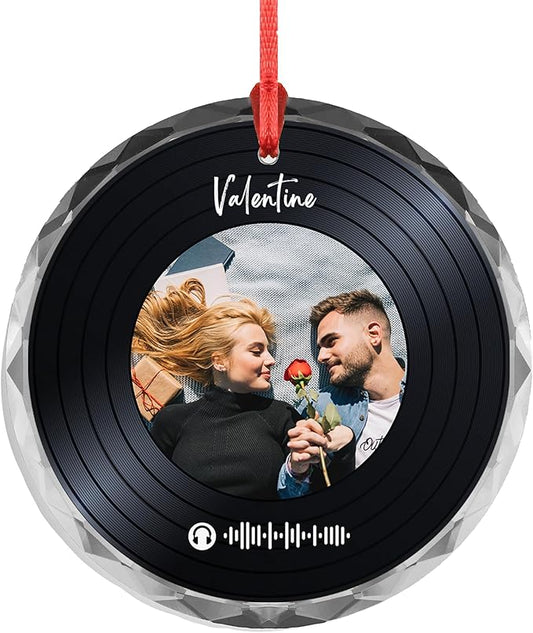 Custom Vinyl Record Ornament – Personalized Song Gift for Couples – Acrylic or Glass Photo Ornament – Anniversary, Valentine’s Day Keepsake