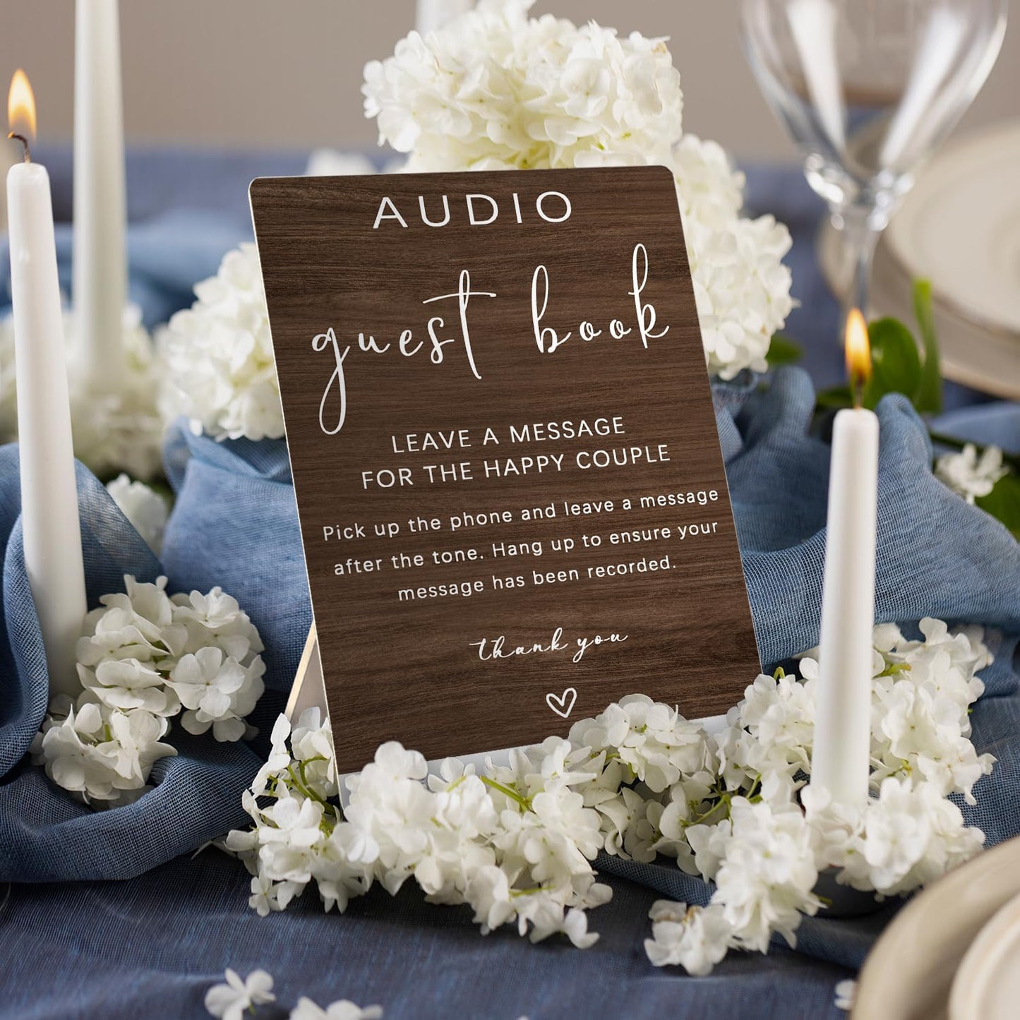 Audio Guestbook Sign, Audio Phone Guestbook Wooden Stand 5x7inch, Wedding Telephone Phone Audio Message Guest Book Sign, Wedding Table Decoration (Brown)