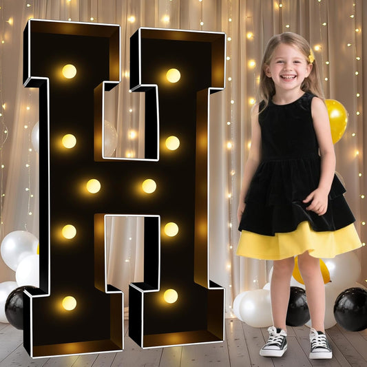 Pooqla 3FT Marquee Light Up Letters, Black LED Party Decor Large Marquee Letters 3 Feet Tall, Giant Mosaic Letter for Birthday Graduation Anniversary Wedding Decoration, Letter H
