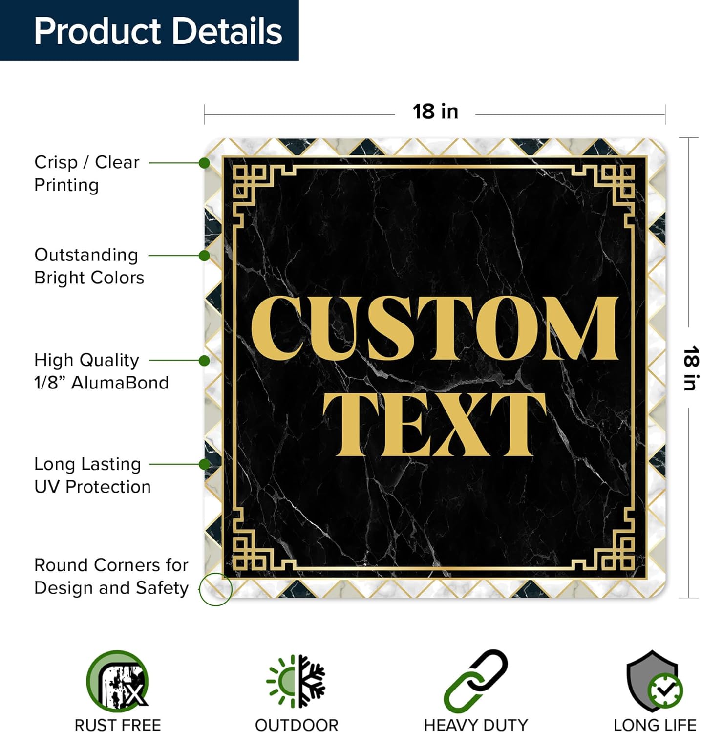 Custom Sign, Custom Street Sign, 11 Font Colors, 13 Font Styles, 4 Hole Options, 22 Sizes, 18x18 Inches, Rust Free DiBound, Fade Resistant, Made in USA by My Sign Center (Marble Tile)