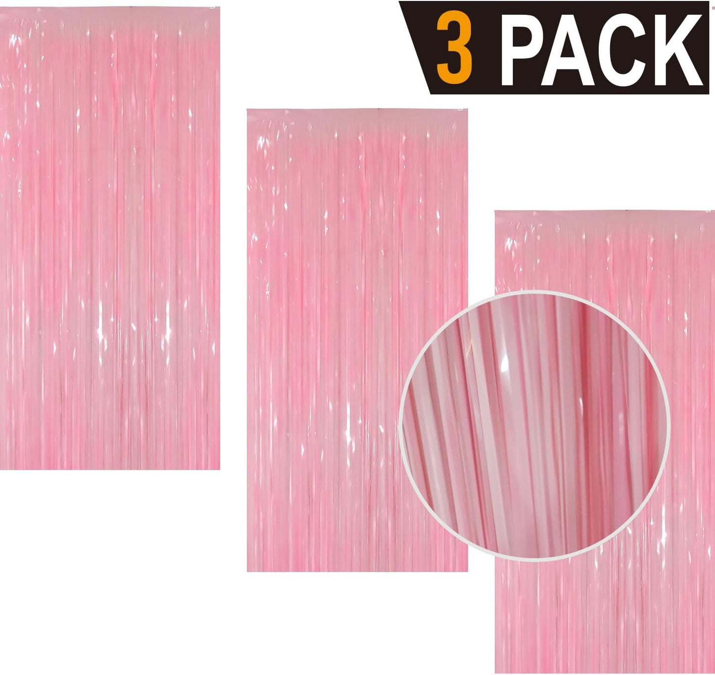 GOER 3.2 ft x 8.2 ft Metallic Tinsel Foil Fringe Curtains Party Photo Backdrop Party Streamers for Birthday,Graduation,New Year Eve Decorations Wedding Decor(3 Packs,Candy Pink)
