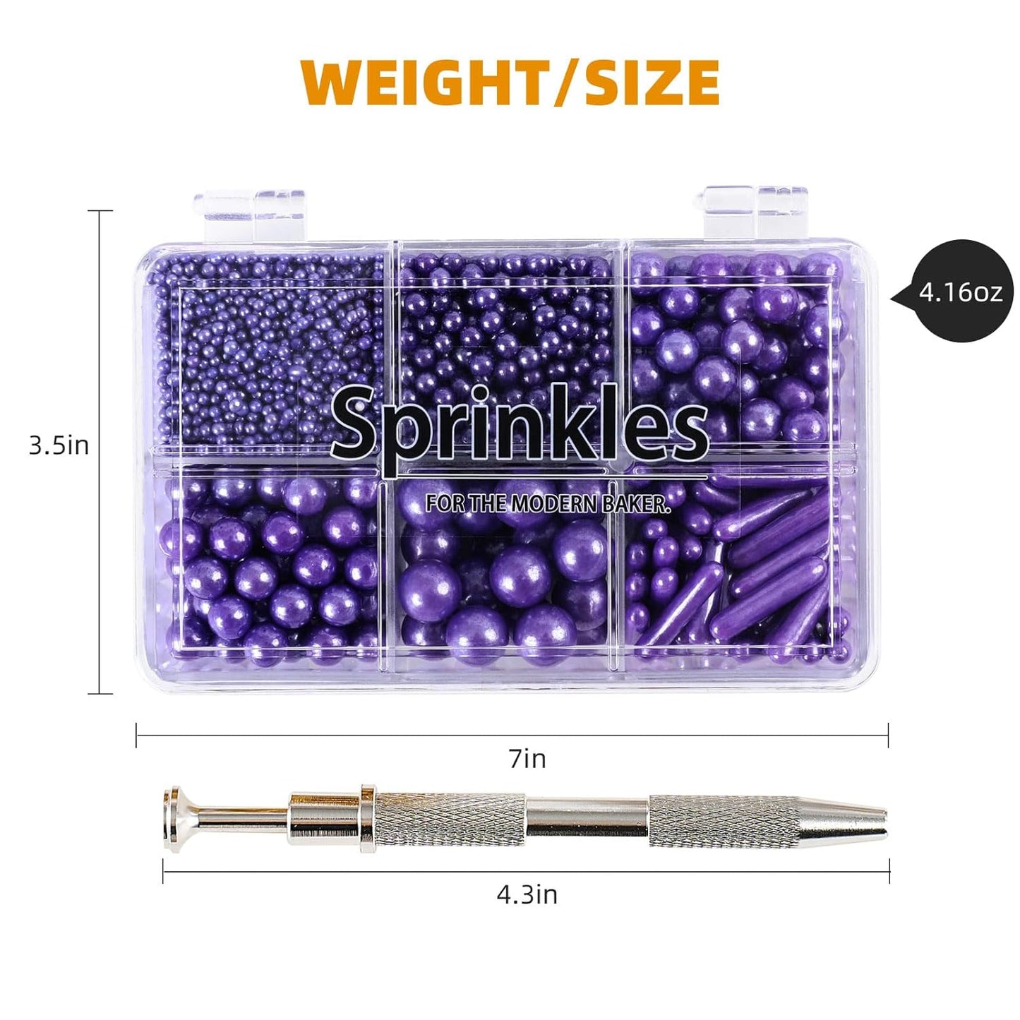 Kasvan Purple Mix Sugar Sprinkles - Edible Candy Pearls with 4-Claw Sprinkle Pen,118g/4.16 Oz, Gift Box Pack, Baking Cake Decorations, Ice Cream Toppings and Cookie Decorating (Purple)