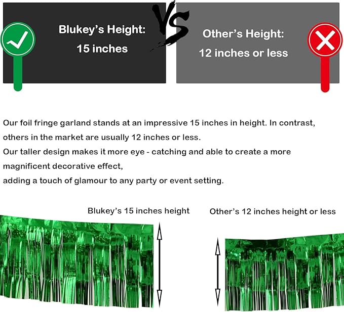 Thick 10 feet by 15 inches Green Foil Fringe Garland - Pack of 3 | Shiny Metallic Tassle Banner for Car Parade Floats, Wedding, Birthday | Wall Hanging Fringe Garland Banner (Green)