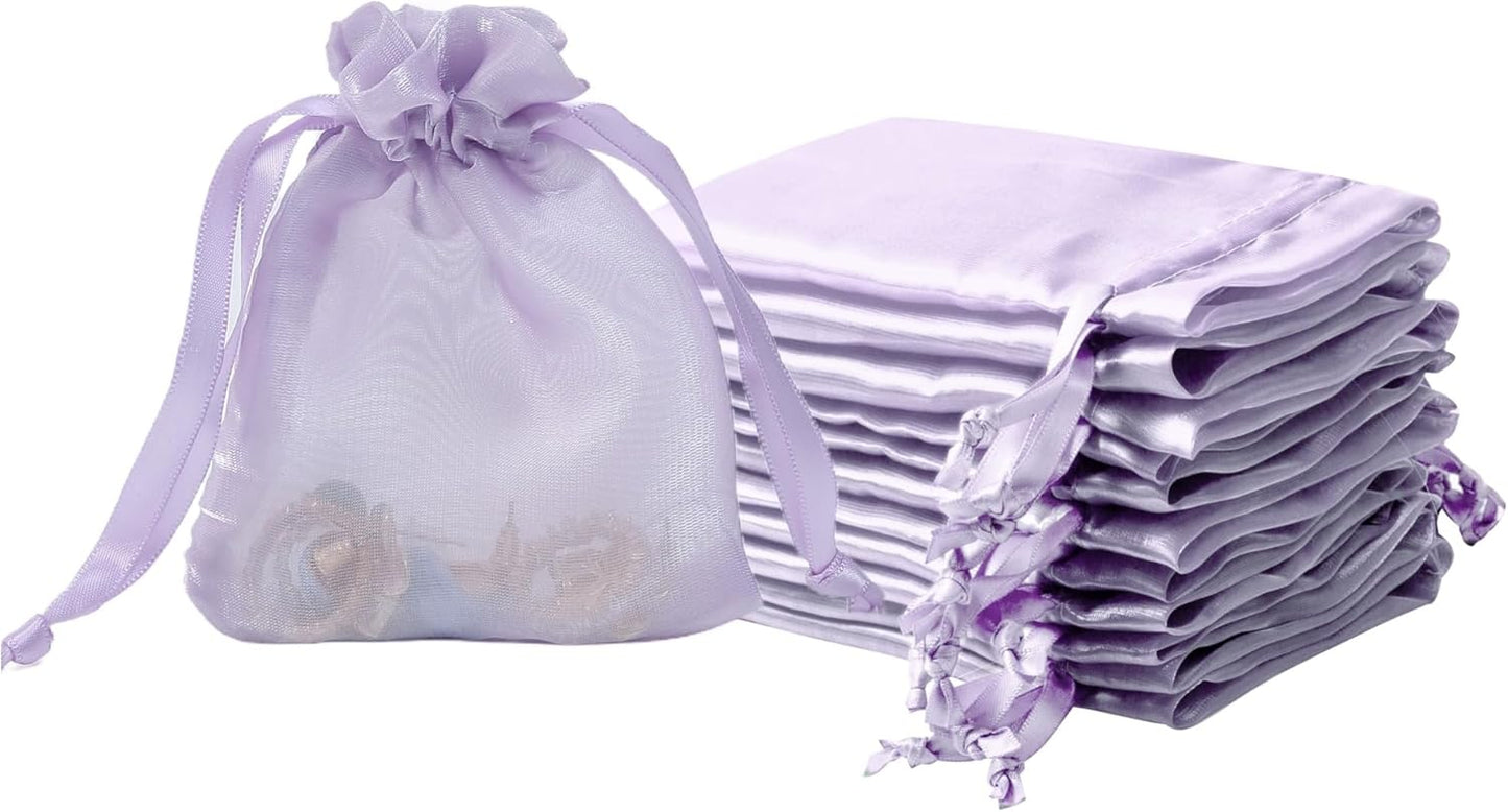 20 Pcs Lilac Purple Small Organza Bags 3X4 inch for Wedding Favors with Drawstring, Mini Mesh Gift Bags Jewelry Pouch for Candy Bridal Shower Party Favor Baby Shower Christmas