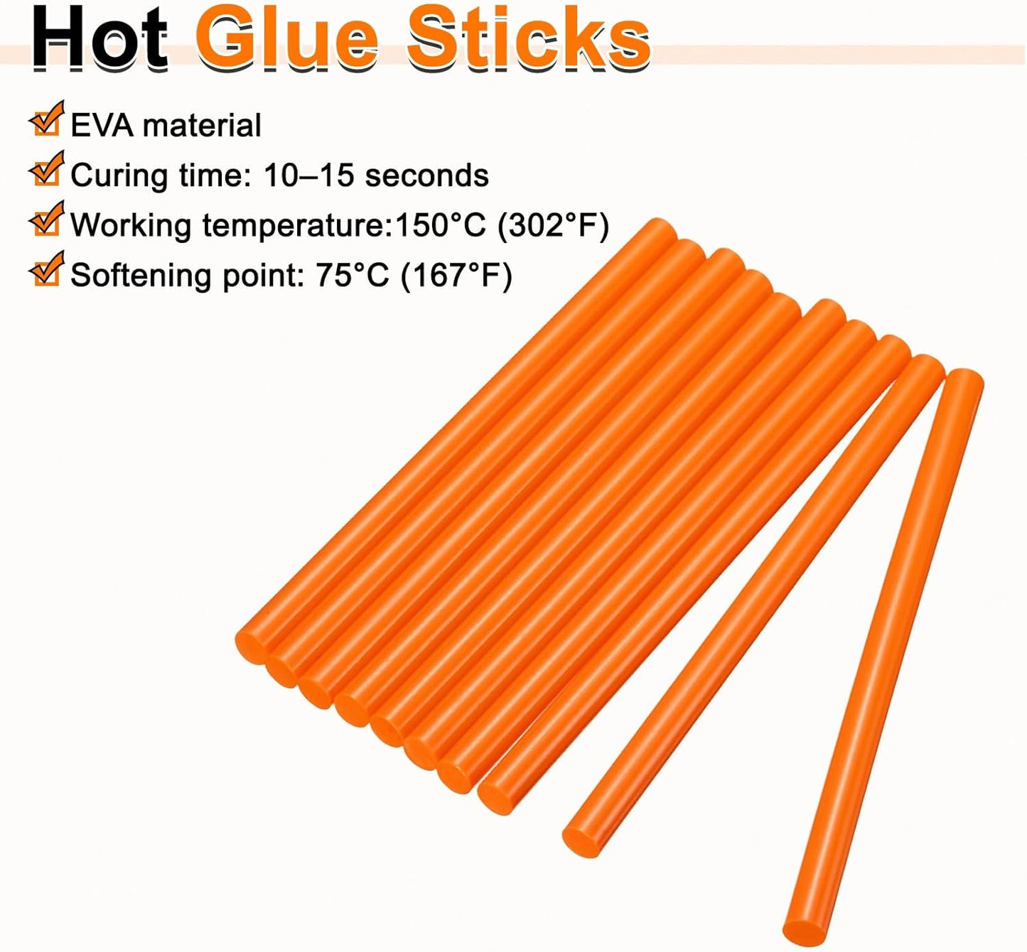 HARFINGTON 10pcs Hot Glue Sticks 0.43" Dia x 5.91" Long EVA Mini Hot Melt Adhesive Glue Stick for Hot Melt Gun Wood Plastic Glass Flowers Fabrics Foam, Orange