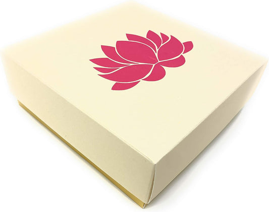 Lotus Printed White Sweet Boxes for Indian Sweets, Cookies, Goodies, Mithai, Candy, Gift Boxes with Lids Bulk, Handmade Bulk Mithai Box, Favor Boxes for Wedding, 2.95x5.51 Inch (Pack of 4)