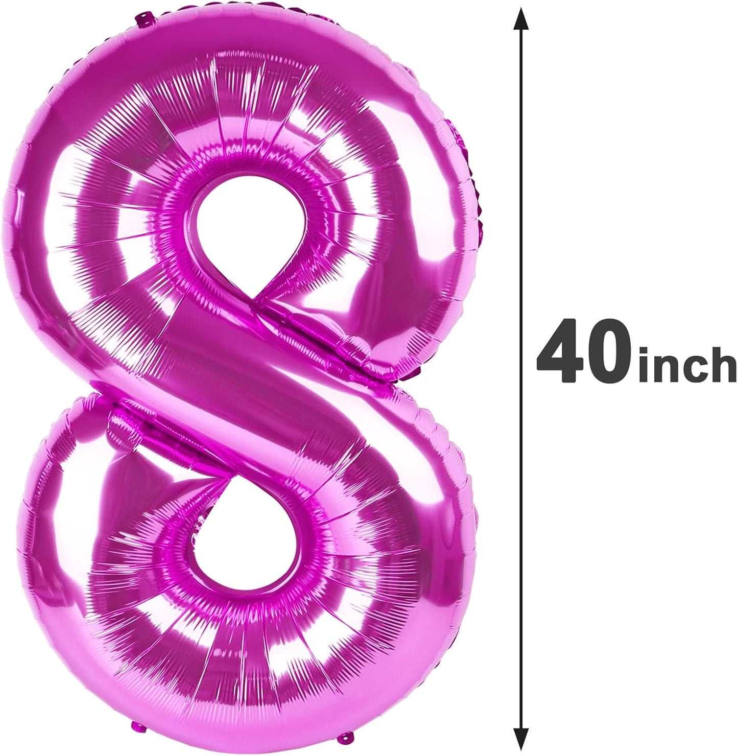 Rosy Purple Foil Number 8 Balloon 40 Inch, Helium Mylar Eight Number 8 18 28 38 48 58 80 88 Birthday Balloons, 8th Rosy Purple Women Men Wedding Anniversary, Graduations Party Supplies
