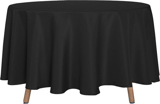 sancua Round Tablecloth - 90 Inch - Water Resistant Spill Proof Washable Polyester Table Cloth Decorative Fabric Table Cover for Dining Tables, Buffet Parties and Camping, Black