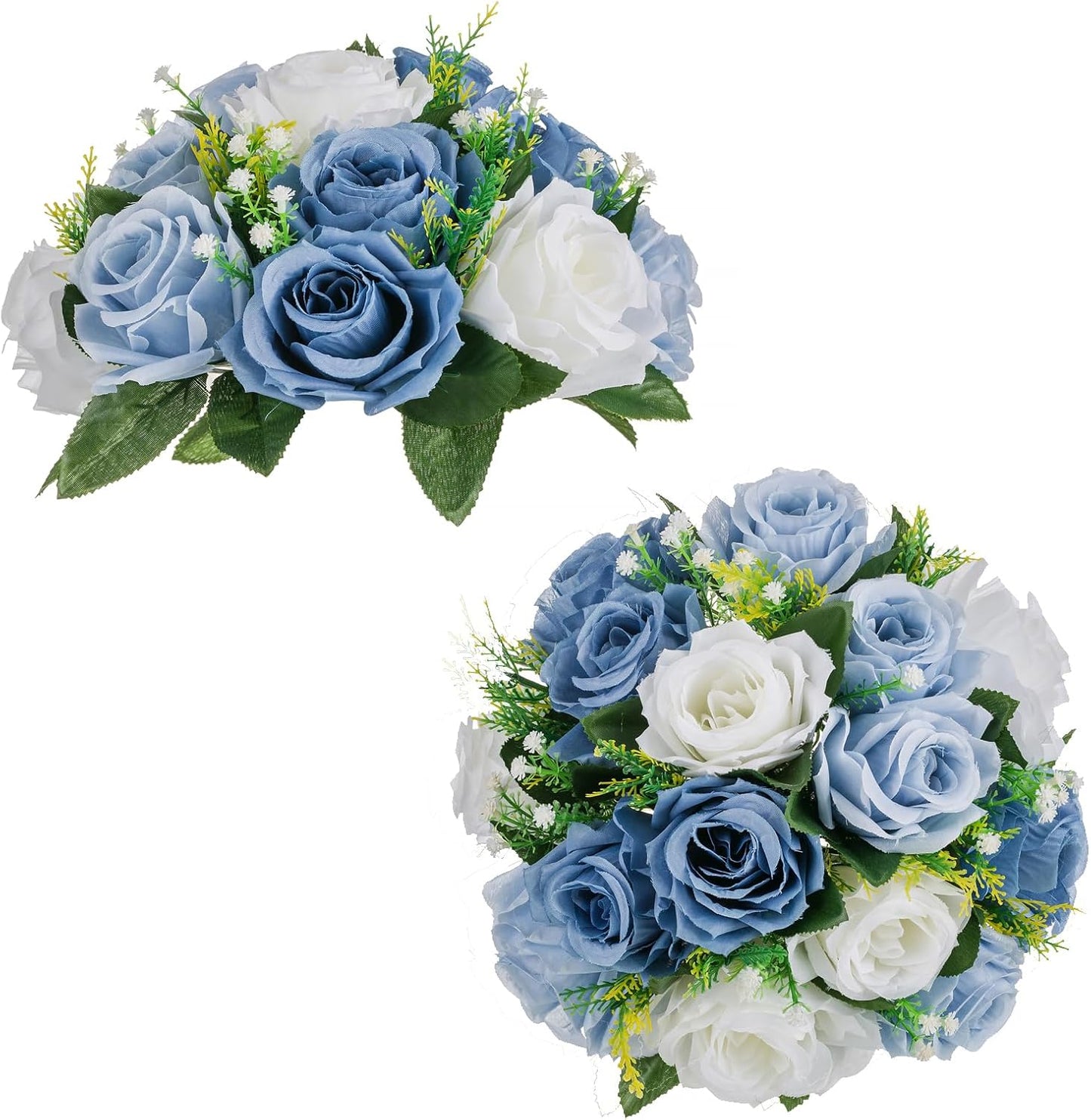 BLOSMON Flower Ball Centerpieces for Table 2 Pcs Fake Rose Centerpiece Flowers Dusty Blue Artificial Silk Floral Arrangement Center Piece Kissing Bouquet for Wedding Party Valentines Day Home Decor