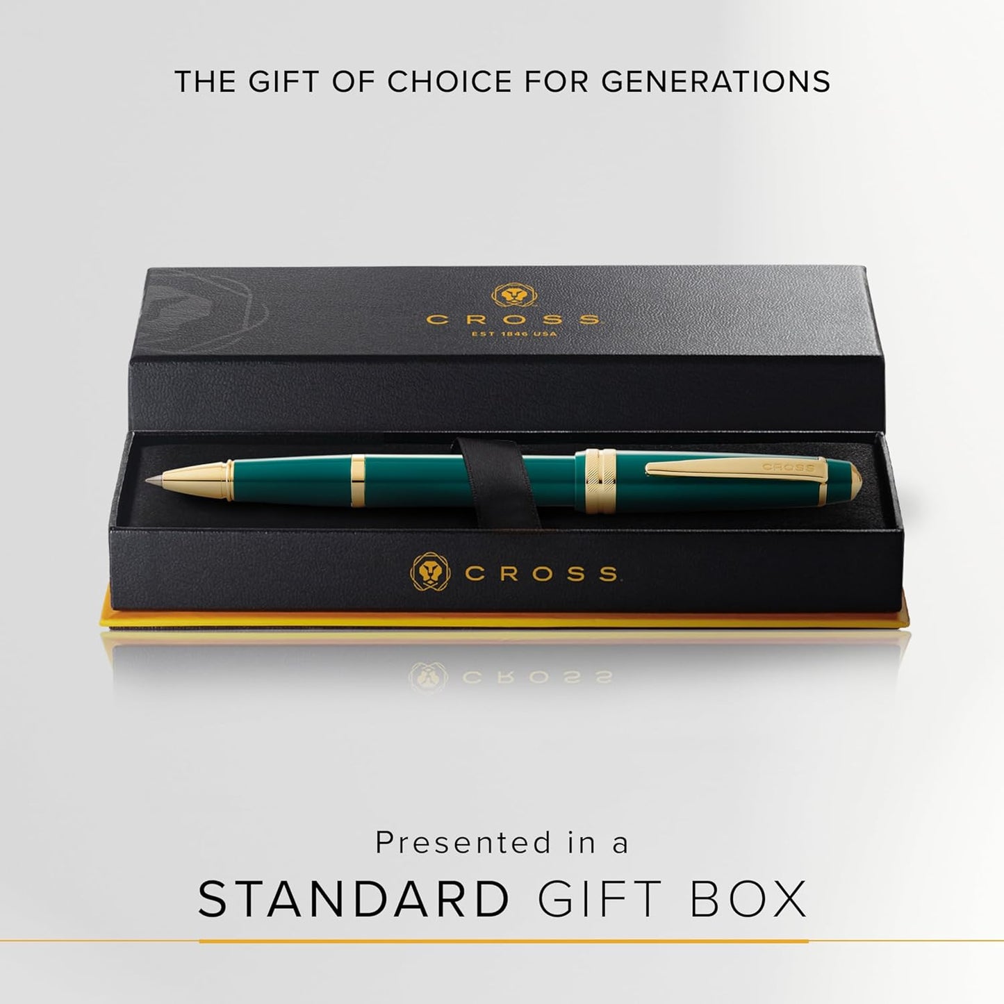 Cross Bailey Light Refillable Rollerball Pen Presented in a Everyday Gift Box - Medium Point, Black Ink, Polished Green